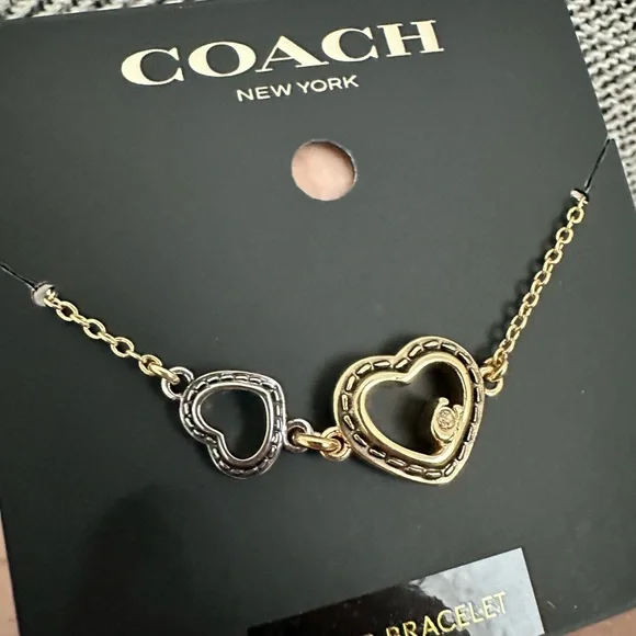NWT Coach Double Stitched Hearts Slider Bracelet CBB40 - Picture 3 of 6